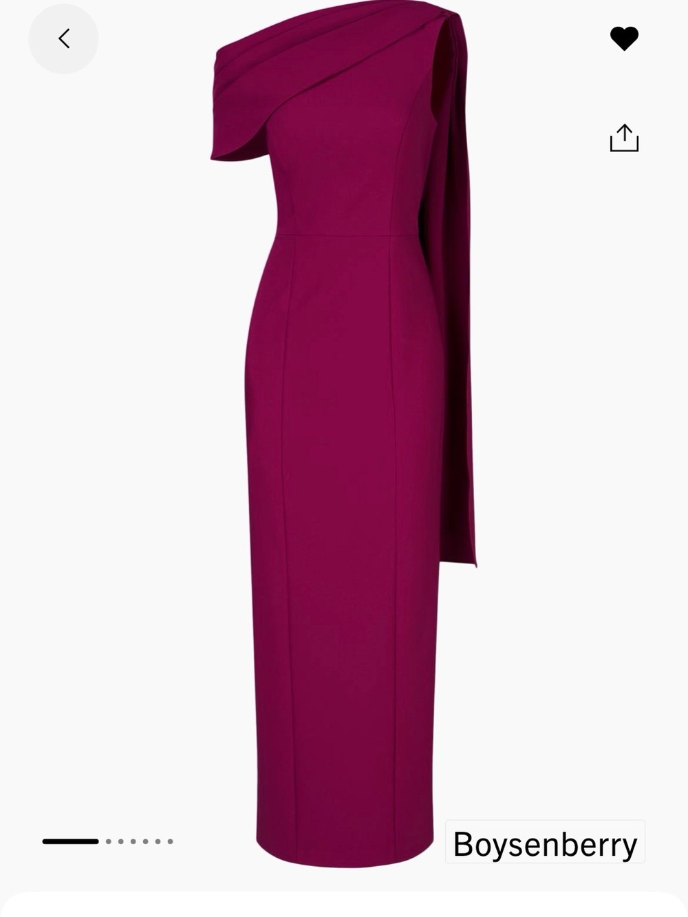 Kay Unger One-Shoulder Sheath Dress in Boysenberry.  Side Sash.